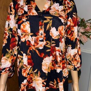 Cocomo Black Tunic with Orange and Cream Floral Print